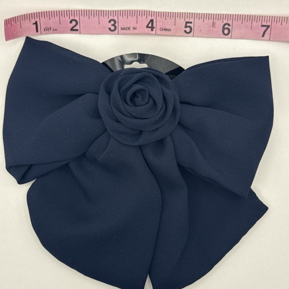 Vintage Hair Bow Clip Navy Blue Rosette Bow Cottagecore Dreamy Romantic NOS - Picture 4 of 6